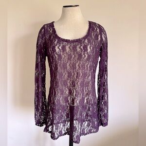EXPRESS Purple Lace Long Sleeve Shirt Summer Goth Top Medium NEW WITH TAGS